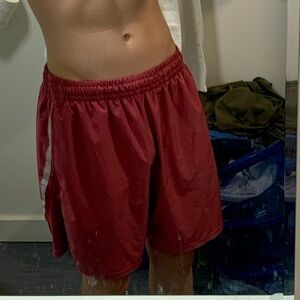 red gym shorts